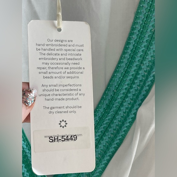 NWT Taj by Sabrina Crippa OLIVIA WRAP Ruffle DRESS in White and Teal - Picture 6 of 12